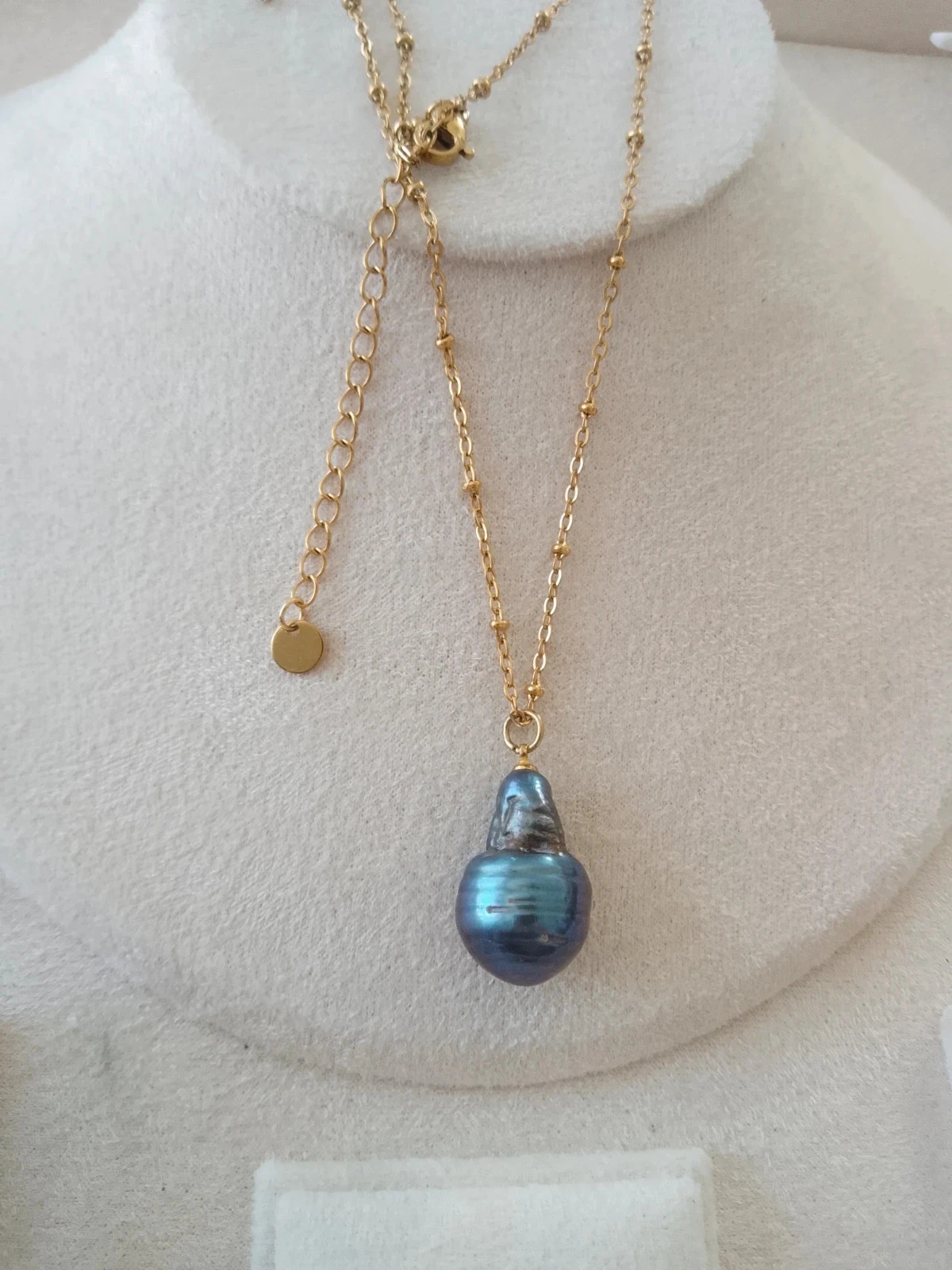Collier véritable grosse perle de culture d'eau douce noire naturelle